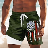 お買い得  独立記念日ボトムス-アメリカ独立記念日 男性用 米国旗 愛国 7月4日 裏地付きショートパンツ 2 in 1 スイムショーツ スイムトランク ミディアムウエスト 祝日 サイドポケット コンプレッションライナー付き 伸縮性のあるドローストリングウエスト デザイナー 衣類