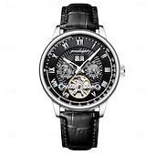 abordables Relojes mecánicos-Reloj mecánico automático hueco de lujo resistente al agua con fecha. &amp;Reloj de cuero de moda para hombre, reloj de negocios para hombre, reloj de ocio.