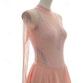 billige Figur skating kjoler-Kjole til kunstløp Dame Jente Skøyteløp Kjoler Oransje Lapper Tommelhull Netting Spandex Elastisk Trening Profesjonell Konkurranse Skøyteklær Hold Varm Krystall / Rhinstein Langermet Skøyting Kunstløp