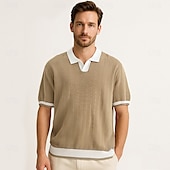 billige Klassisk poloskjorte for menn-Herre Polo Strikk polo Virksomhet Avslappet V-hals Kortermet Formelt Fargeblokk Original Sommer Alle årstider Svart Hvit Kakifarget Militærgrønn Polo