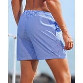 お買い得  男性用水泳パンツ-男性用 スイムショーツ ボードショーツ スイムトランク ココナッツの木 縞柄 速乾性 高通気性 ドローストリング 弾性ウエスト コンプレッションライナー付き バケーション ビーチ ハワイアン カジュアル ブルー グリーン