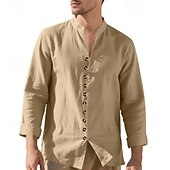 economico Camicie di lino-Per uomo Camicia Camicia di lino Camicia casual Camicia con Bottoni Camicia di cotone Semplice Vacanza Camicia hawaiana Nero Bianco Rosa Viola Manica Lunga Colletto alla coreana Primavera Autunno