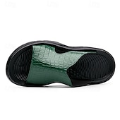 cheap Vacation Sandals-Men&#039;s Copper Faux Leather Slide Sandals with Embossed Crocodile Pattern and Black Cushioned Sole – Stylish Slip-On Sandals for Indoor Lounge, Poolside Relaxation, or Resort Wear
