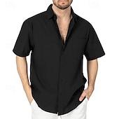 voordelige Klassiek-Voor heren Overhemd Linnen overhemd Zomer overhemd Strand Kleding Overhemd met knopen Overhemden zonder broek Vakantie Casual Zwart Wit Marineblauw Hemelsblauw Korte Mouw Strijkijzer Zomer Lente zomer
