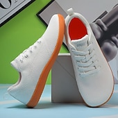 cheap Men&#039;s Sneakers-Men&#039;s White Knit Sneakers with Bright Orange Sole – Breathable Casual Shoes for Running, Outdoor Activities and Urban Style