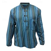economico Camicie Popover da Uomo-Per uomo Camicia Camicia popover Camicia Estiva Camicia casual Camicia da Spiaggia Rosso Blu Blu scuro Caffè Manica Lunga A righe Colletto alla coreana Vacanza Camicia hawaiana Abbigliamento