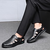 baratos Sandálias de vestir-Men's Sandals Walking Casual PU Leather Breathable Comfortable Slip Resistant Buckle Black Brown Summer Spring Fall