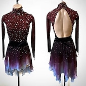 voordelige Schaatsjurken-Kunstschaatsjurk Dames Voor meisjes Schaatsen Jurken Zwart / rood Lapwerk Open achterkant Netstof Hoge Elasticiteit Opleiding Wedstrijd Kunstschaatskleding Klassiek Kristal / Bergkristal Lange mouw