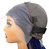 economico Parrucche lace front capelli veri-Parrucca frontale in pizzo blu 13x4 con capelli umani, parrucca frontale trasparente con capelli lisci, densità 150%