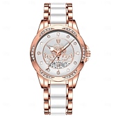 baratos Relógios Quartz-Relógio feminino de quartzo em ouro rosa – mostrador retrô à prova d&#039;água com diamantes e ponteiros luminosos, pulseira de aço inoxidável
