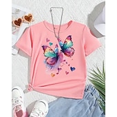 cheap Girl&#039;s 3D Animals-Girls&#039; 3D Butterfly T shirt Tee Short Sleeve Summer Spring Fashion Basic Kids 4-12 Years Crew Neck Outdoor Casual Daily Regular Fit