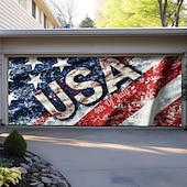 お買い得  ガレージとドアのバナー-4th of Julyドア装飾ガレージドアカバー、アメリカの愛国的なワシの屋外バナー、大規模バックドロップ、ホリデー屋外ガレージドアの家の壁の装飾