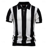 economico Polo Elite da Uomo-Per uomo Polo Maglione polo lavorato a maglia Formale Lavoro Collo ripiegato Manica Corta Confortevole Stile Vecchio Denaro A righe Strisce verticali Stripe-Trim Righe Primavera Nero Giallo Blu marino