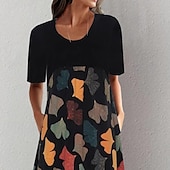 abordables Robes fleuries élégantes-Femmes Robe Midi Robe Imprimée Classique Extérieur Vacances Sortir Coupe régulière Fleur Manche Courte Col ras du cou Noir Été