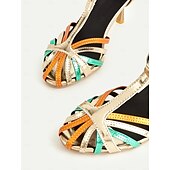 abordables années 1930-Escarpins à bride en T dorés style années 1920 pour femmes – Chaussures de danse métallisées colorblock pour soirées, bals latins et événements formels