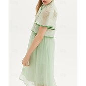 cheap Dresses-Kids Girls&#039; Dress Solid Color Short Sleeve Outdoor Mesh Patchwork Adorable Polyester Knee-length Casual Dress Summer 4 years+ Green