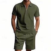 voordelige Klassieke polo voor heren-Voor heren Wafel Poloshirts Polo met kwartrits Dagelijks Feestdagen Revers Korte mouw Modieus Basic Effen 2-stuks Zomer Normale pasvorm Zwart Wit Marineblauw Koningsblauw Groen Khaki Wafel Poloshirts
