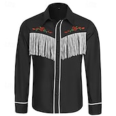 preiswerte Herrenhemd zum Knöpfen-Herren Hemd Sommerhemd Freizeithemd Strandhemd Westernhemd Knopfhemd Schwarz Marineblau Kaki Langarm Einfarbig Blume Revers Urlaub Lässig Bestickt Bekleidung Elegant Vintage