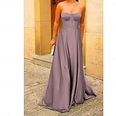 preiswerte Abendkleider-A-Linie Abendkleid Elegantes Kleid Abendparty Partykleid Bodenlänges Ärmellos Herzform Baumwolle Rückenfrei mit Trägern