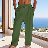 economico Vacanza-Per uomo Pantaloni di Lino Pantaloni Pantaloni Estivi Pantaloni da Spiaggia Tasca Coulisse Semplice Comodità Traspirante Vacanza Quotidiano Ferie Hawaiano Boho Nero Bianco