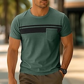 cheap Men&#039;s Casual T-shirts-Men&#039;s T Shirt Short Sleeve Crew Neck Summer Spring Solid Color Stripe Elegant Neutral Daily Pocket Stripe School Training Outdoor White Red Navy Blue Top Tee for Men