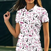 Χαμηλού Κόστους Γυναικείο πουκάμισο-Γυναικεία Γραφική Πουκάμισο τένις Κοντομάνικο Στάμπα UPF50+ Γρήγορο Στέγνωμα Τέννις Γκολφ Μπάντμιντον Περιλαίμιο Polo Μπλουζάκι Μπολύζες Λευκό Ροζ Ουρανί Ρούχα τένις