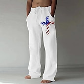 cheap Men&#039;s Printed Casual Pants-Independence Day Men&#039;s American US Flag Cross Patriotic Trousers Baggy Pants Casual Pants Mid Waist Casual Holiday Streetwear Drawstring Elastic Waist Wide Leg Summer Spring 3D Print White