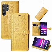 Недорогие Чехлы для Samsung-телефон Кейс для Назначение SSamsung Galaxy S24 S23 S22 S21 Ultra Plus S24 ФЭ А55 А35 А25 А15 5Г S25 Ультра Кошелек для карт Откидная крышка с ремешком на запястье Защита от удара Кот С собакой