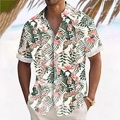 halpa Kukkakuosi-Miesten Kasvit Trooppiset kukat Palmu lehtiä Havaiji paita Button Up paita Havaijilaispaita Lyhythihainen Havaijilainen Lomakeskus Loma Pyhäpäivä Ranta-asut Kesä Kevät Sänkyjen avaus 3D-tulostus