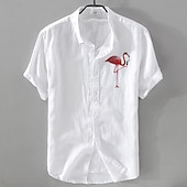 preiswerte Business Casual-Herren Leinenhemd Freizeithemd Baumwoll-Leinen-Hemd Knopfhemd Muster Urlaub Straße Weiß Dunkelmarine Himmelblau Armeegrün Kurzarm Revers Sommer Bekleidung Schnalle