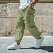 tanie Retro-Męskie Lniane spodnie Spodnie Letnie spodnie Luźne spodnie Elastyczny mankiet Równina Komfort Oddychający Pełna długość Codzienny Święto Urlop Moda Czarny Biały
