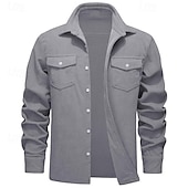 preiswerte Herrenjacken &amp; Herrenmäntel-Herren Hemdjacke Überhemden übergangsjacke Täglich Verschleißfest Tasche Sommer Frühling Einfach Klassisch Revers Dunkelgrau Schwarz Gelb Wein Marineblau Jacken