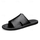 economico Infradito da Vacanza-sandali da uomo in similpelle marrone con punta aperta – comode scarpe estive slip-on per la spiaggia, la piscina o il relax casual