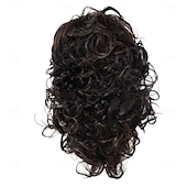 baratos Perucas Históricas-Peruca de cabelo sintético comprimento dos ombros dos anos 1970 para mulheres, peruca marrom misturada e ondulada com franja, peruca de substituição de cabelo castanho chocolate grosso e saltitante,