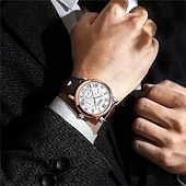 abordables Montres à quartz-Montre à quartz classique pour homme – style chronographe, bracelet en cuir étanche, montre-bracelet analogique décontractée pour le travail