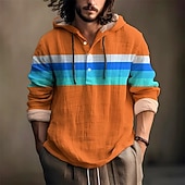 preiswerte Herren Popover Hemden-Herren Hemd Popover-Hemd Sommerhemd Freizeithemd Strandhemd Rosa Rote Blau Himmelblau Orange Langarm Streifen Mit Kapuze Urlaub Hawaiianisch Knöpfe Bekleidung Polyester Mode Lässig Bequem