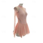 billige Figur skating kjoler-Kjole til kunstløp Dame Jente Skøyteløp Kjoler Oransje Lapper Tommelhull Netting Spandex Elastisk Trening Profesjonell Konkurranse Skøyteklær Hold Varm Krystall / Rhinstein Langermet Skøyting Kunstløp