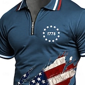  4th of July 2026 250th Men's American US Flag Zip Polo Shirts Short Sleeve Polo Shirts Collared Shirts Casual Athleisure Daily Wear 3D Print Summer Blue Green Gray