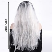 baratos Perucas Sintéticas sem Touca-Perucas sintéticas Ondulado Onda Profunda Corte em Camadas Com Franjas Fabrico à Máquina Peruca 28 polegadas A1 Cabelo Sintético Mulheres Clássico Confortável Cores Gradiente Branco