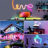 abordables Bandes lumineuses led-Bande lumineuse LED néon 2 m/3 m/5 m, bande lumineuse étanche à 360 degrés avec télécommande de synchronisation musicale &amp;Éclairage flexible alimenté par USB pour salle de jeux intérieure/extérieure,
