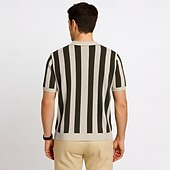 preiswerte Herren Elite Polo-Herren Polo Geschäft Lässig Umlegekragen Kurzarm Gitter Vertikale Streifen V-Ausschnitt Weich Sommer Frühling Herbst Kastanienbraun Dunkelblau Schwarz Dunkelkaffee Polo
