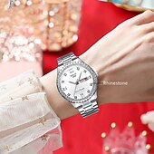 baratos Relógios Quartz-o novo relógio de quartzo luminoso com pulseira de aço com calendário duplo incrustado de diamantes para senhora é um relógio de pulso esportivo simples e versátil