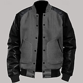 preiswerte Herrenjacken &amp; Herrenmäntel-Herren übergangsjacke Collegejacke Alltagskleidung Lederärmel Frühling &amp; Herbst Einfach Streetwear Stehkragen Kurz Schwarz Weiß Hellgrau Dunkelgray Jacken
