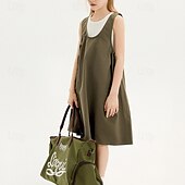 cheap Dresses-Kids Girls&#039; Dress Solid Color Sleeveless Outdoor Pocket Adorable Basic Cotton Knee-length Casual Dress Bib Summer 4 years+ Brown