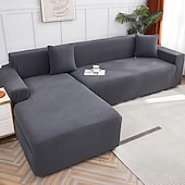 preiswerte Sofabezug-Stretch-Sofabezug, Schonbezug, Jacquard, elastisch, Sofagarnitur, Sessel, Loveseat, 4- oder 3-Sitzer, L-Form, grau, botanische Pflanzen, weich, strapazierfähig, waschbar