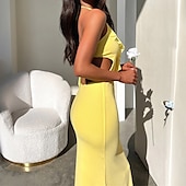 tanie Sukienki na przyjęcia-Damskie Długa sukienka sukienka maxi Codzienne sukienki Sukienka koktajlowa Moda Elegancka sukienka Na zewnątrz Impreza Święto Regularny Równina Bez rękawów W serek Czarny Biały Żółty Lato