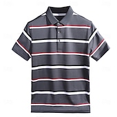 preiswerte Herren Elite Polo-Herren Poloshirt aus Seide, Baumwolle und Lyocell, formelle Arbeit, Turndown, kurze Ärmel, Basic, formal, gestreift, Streifendruck, Sommer, normale Passform, schwarz-grün