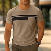 cheap Men&#039;s Casual T-shirts-Men&#039;s T Shirt Short Sleeve Crew Neck Summer Spring Solid Color Stripe Elegant Neutral Daily Pocket Stripe School Training Outdoor White Red Navy Blue Top Tee for Men