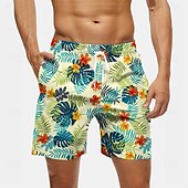 billige Tropiske planter og blomster-Herre Ananas Palmetre Tropiske planter Badeshorts Surfeshorts Medium Midje Gatemote Hawaiisk Strandferie Sidelommer Mesh fôr Elastisk snøring i midjen Designer Klær