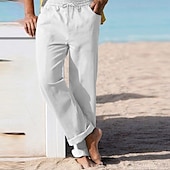 baratos Feriado-Homens Calças de linho Calças Calça verão Calças de praia Com Cordão Cintura elástica Perna reta Tecido Conforto Respirável Comprimento total Casual Diário Feriado Férias Moda Branco Azul Céu